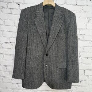 Vintage Branford Taylor x Harris Tweed Blazer 48R Gray Herringbone Scottish Wool